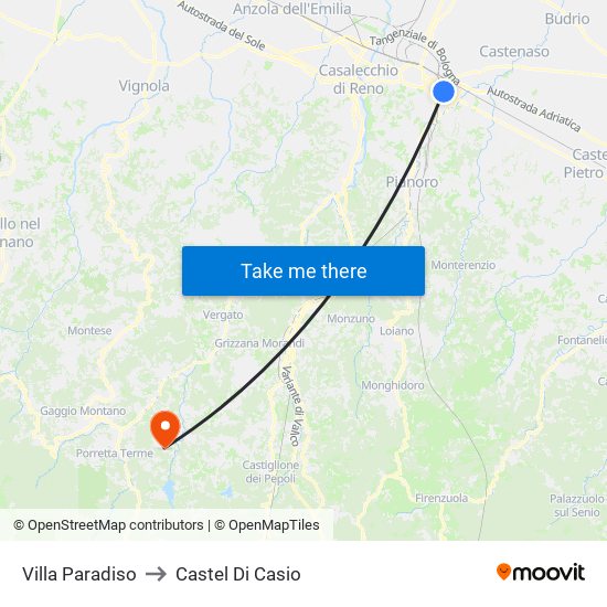 Villa Paradiso to Castel Di Casio map