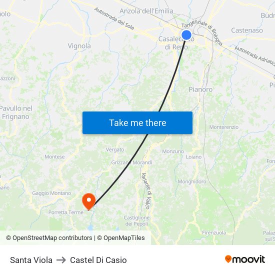 Santa Viola to Castel Di Casio map