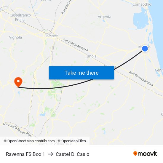 Ravenna FS Box 1 to Castel Di Casio map