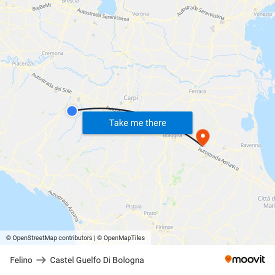 Felino to Castel Guelfo Di Bologna map