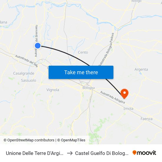 Unione Delle Terre D'Argine to Castel Guelfo Di Bologna map