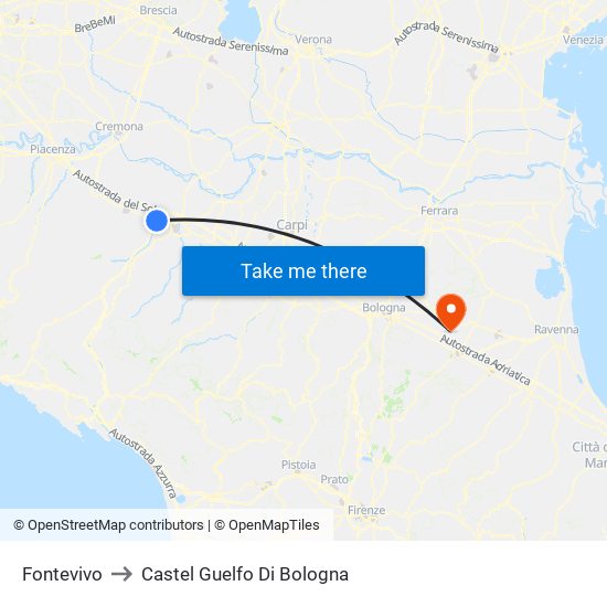 Fontevivo to Castel Guelfo Di Bologna map