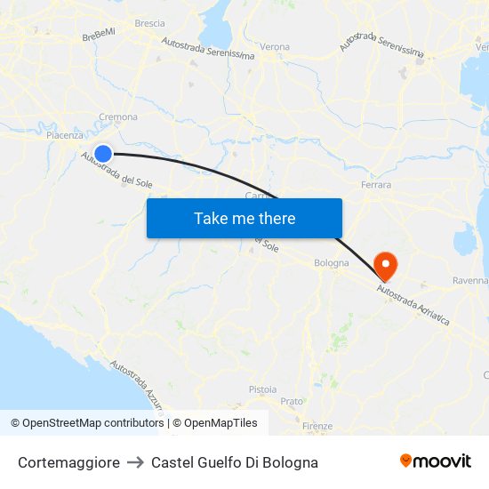 Cortemaggiore to Castel Guelfo Di Bologna map
