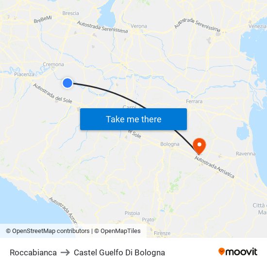 Roccabianca to Castel Guelfo Di Bologna map