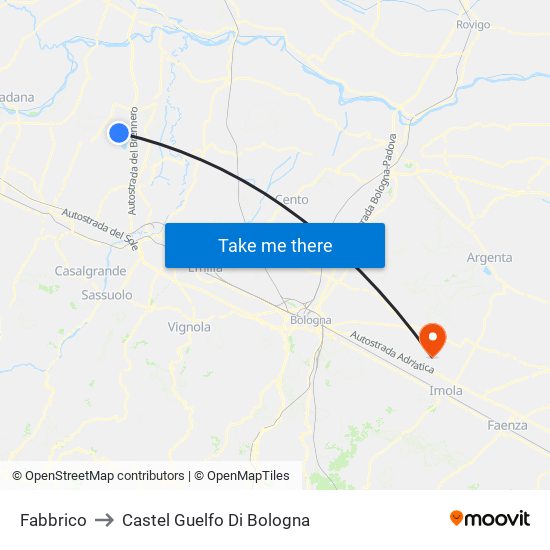 Fabbrico to Castel Guelfo Di Bologna map