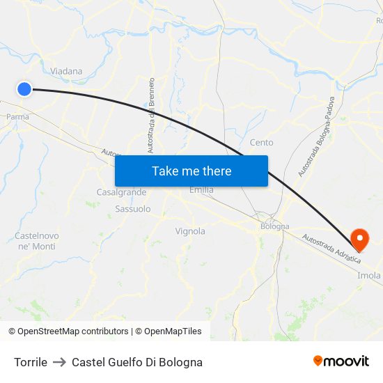 Torrile to Castel Guelfo Di Bologna map