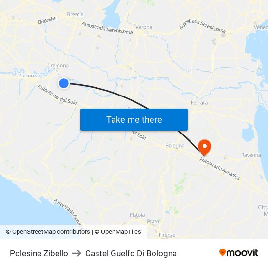 Polesine Zibello to Castel Guelfo Di Bologna map