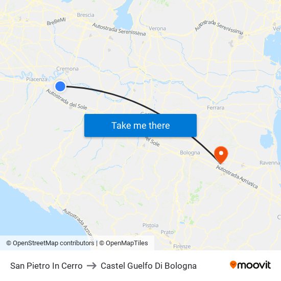 San Pietro In Cerro to Castel Guelfo Di Bologna map