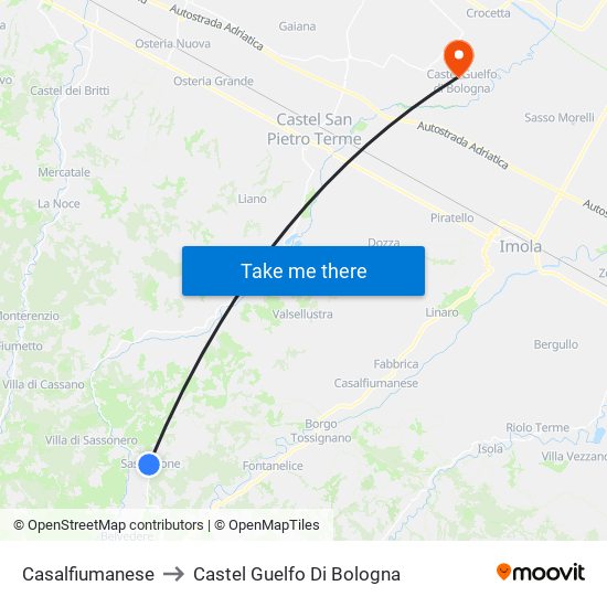 Casalfiumanese to Castel Guelfo Di Bologna map
