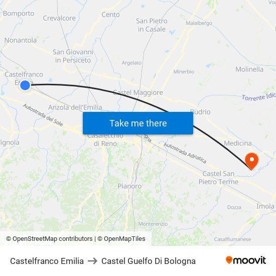 Castelfranco Emilia to Castel Guelfo Di Bologna map