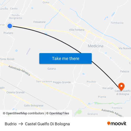 Budrio to Castel Guelfo Di Bologna map