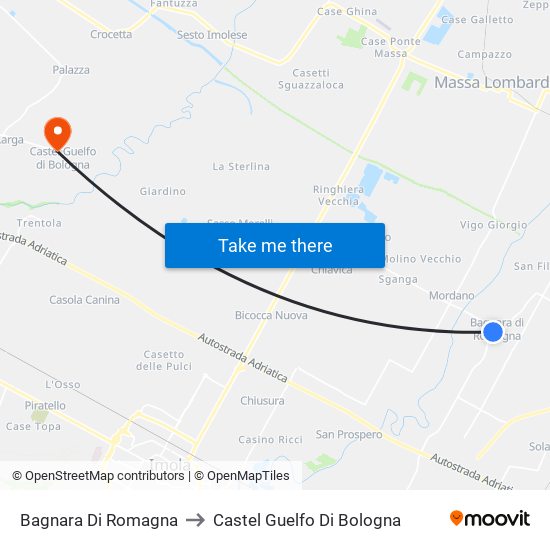 Bagnara Di Romagna to Castel Guelfo Di Bologna map