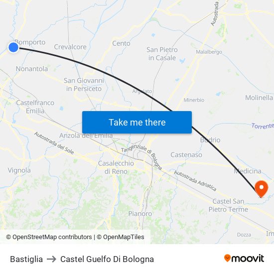 Bastiglia to Castel Guelfo Di Bologna map