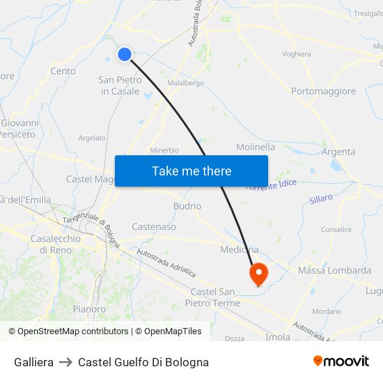 Galliera to Castel Guelfo Di Bologna map