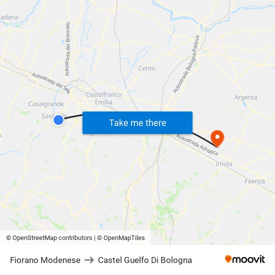 Fiorano Modenese to Castel Guelfo Di Bologna map