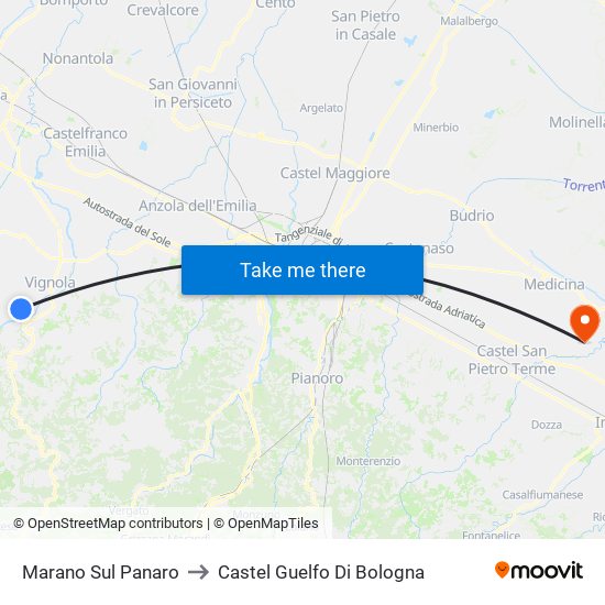 Marano Sul Panaro to Castel Guelfo Di Bologna map