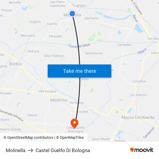 Molinella to Castel Guelfo Di Bologna map