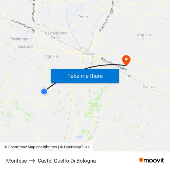 Montese to Castel Guelfo Di Bologna map