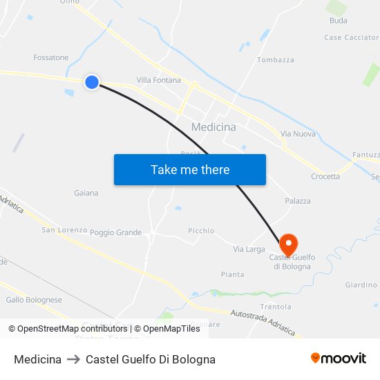 Medicina to Castel Guelfo Di Bologna map