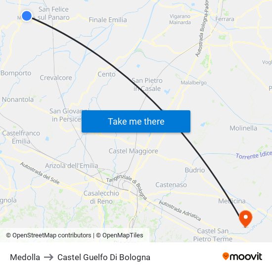 Medolla to Castel Guelfo Di Bologna map