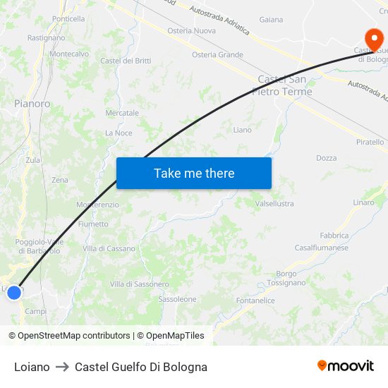 Loiano to Castel Guelfo Di Bologna map