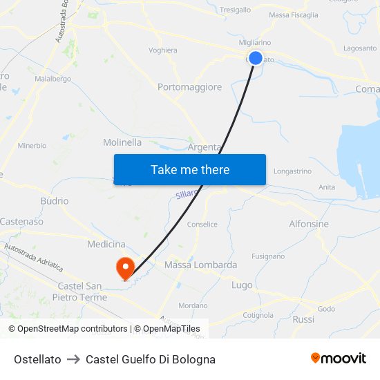 Ostellato to Castel Guelfo Di Bologna map