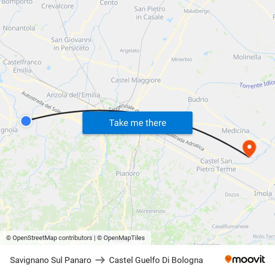 Savignano Sul Panaro to Castel Guelfo Di Bologna map