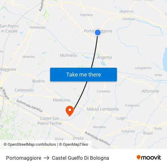 Portomaggiore to Castel Guelfo Di Bologna map