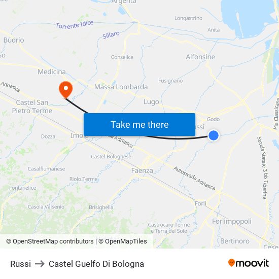 Russi to Castel Guelfo Di Bologna map