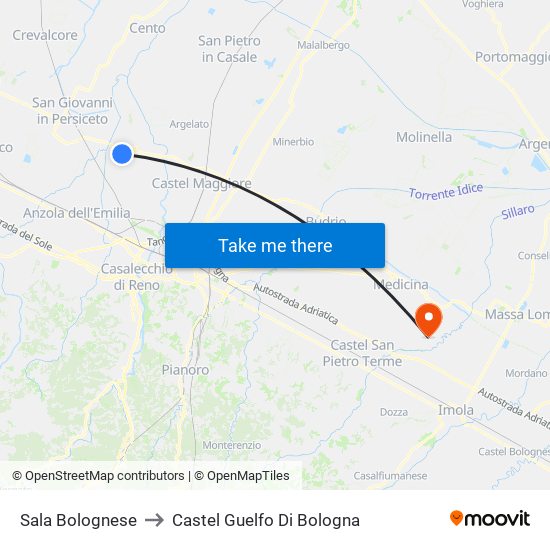 Sala Bolognese to Castel Guelfo Di Bologna map