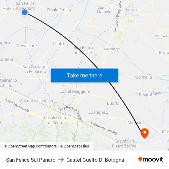 San Felice Sul Panaro to Castel Guelfo Di Bologna map
