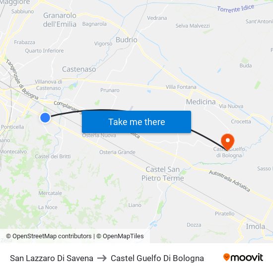 San Lazzaro Di Savena to Castel Guelfo Di Bologna map