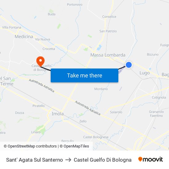 Sant' Agata Sul Santerno to Castel Guelfo Di Bologna map