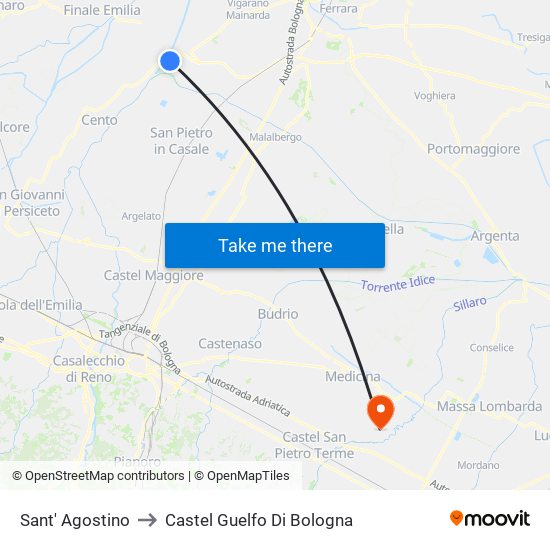 Sant' Agostino to Castel Guelfo Di Bologna map
