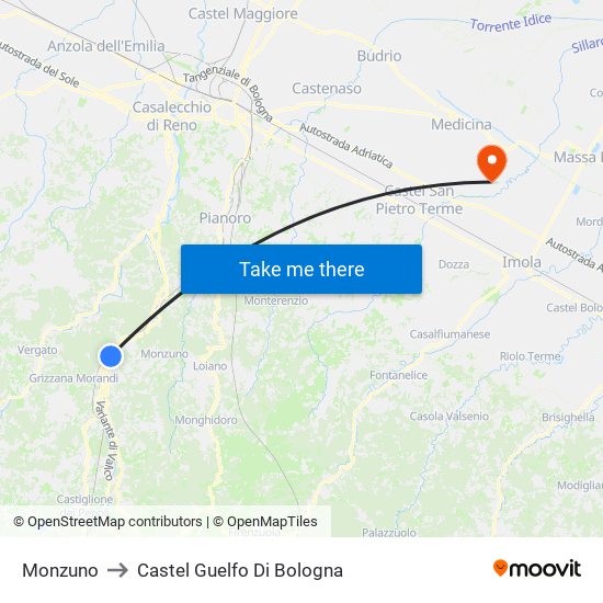 Monzuno to Castel Guelfo Di Bologna map