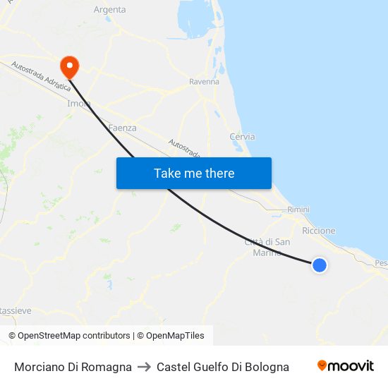 Morciano Di Romagna to Castel Guelfo Di Bologna map