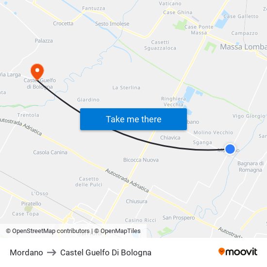 Mordano to Castel Guelfo Di Bologna map