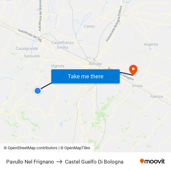 Pavullo Nel Frignano to Castel Guelfo Di Bologna map