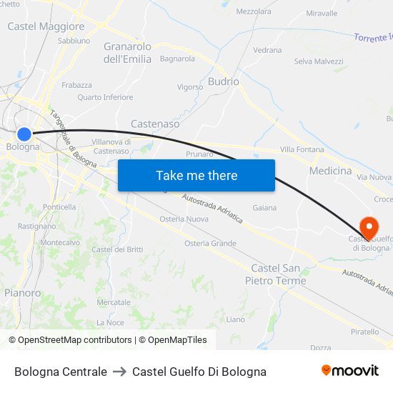 Bologna Centrale to Castel Guelfo Di Bologna map