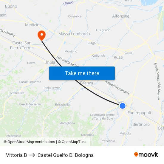 Vittoria B to Castel Guelfo Di Bologna map