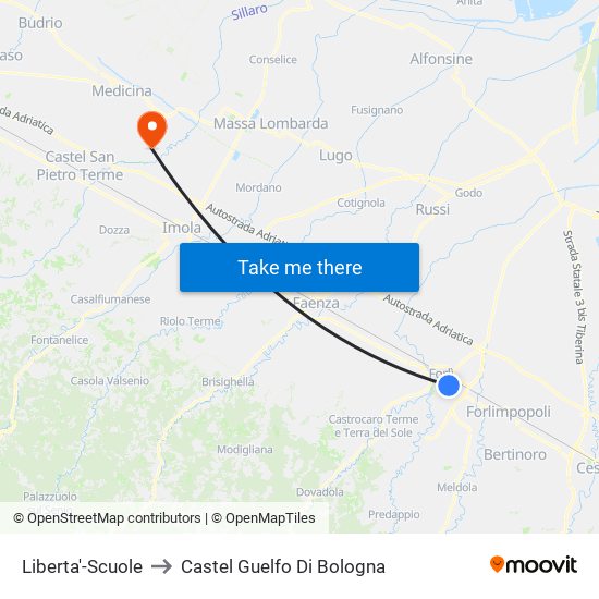 Liberta'-Scuole to Castel Guelfo Di Bologna map