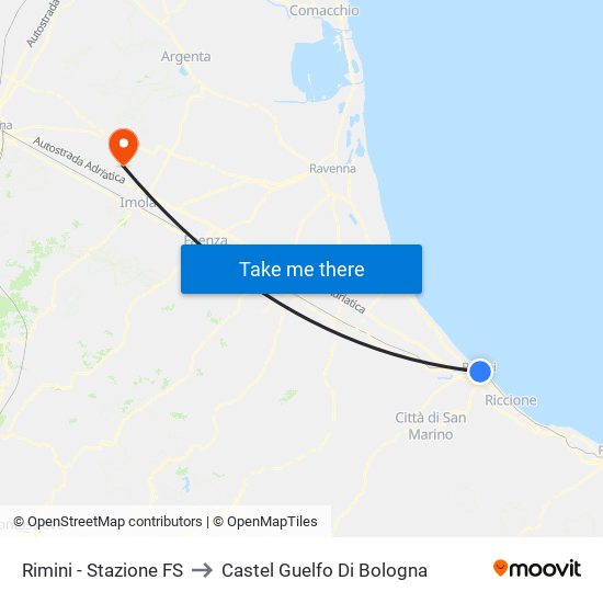 Rimini - Stazione FS to Castel Guelfo Di Bologna map