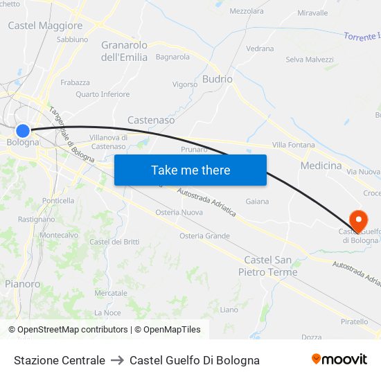 Stazione Centrale to Castel Guelfo Di Bologna map