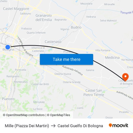 Mille (Piazza Dei Martiri) to Castel Guelfo Di Bologna map