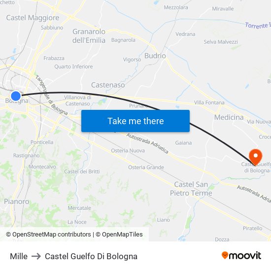 Mille to Castel Guelfo Di Bologna map