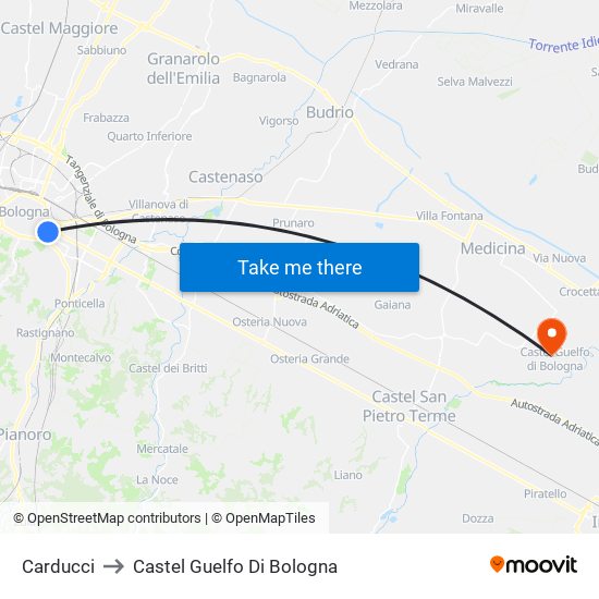 Carducci to Castel Guelfo Di Bologna map