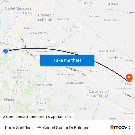 Porta Sant`Isaia to Castel Guelfo Di Bologna map