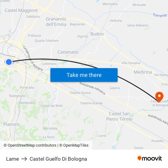 Lame to Castel Guelfo Di Bologna map