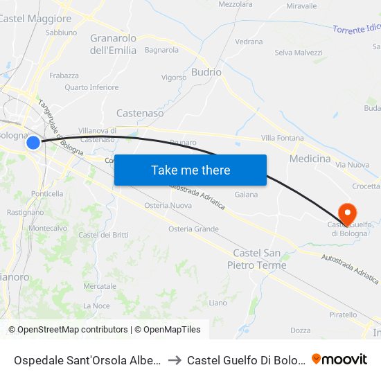 Ospedale Sant'Orsola Albertoni to Castel Guelfo Di Bologna map