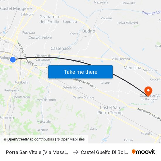 Porta San Vitale (Via Massarenti) to Castel Guelfo Di Bologna map